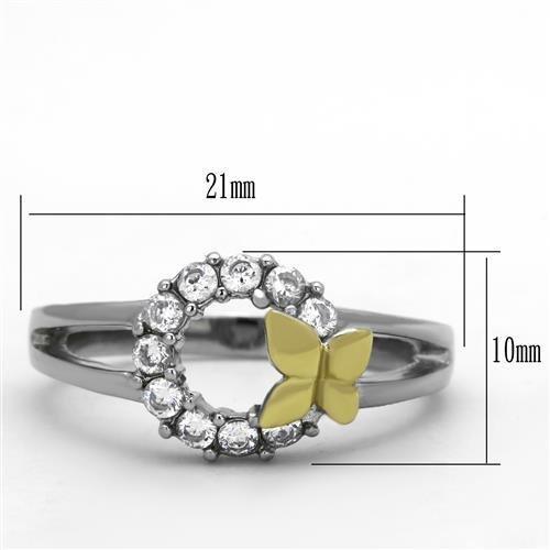 TK1434 - Two-Tone IP Gold (Ion Plating) Stainless Steel Ring with AAA Grade CZ  in Clear-1