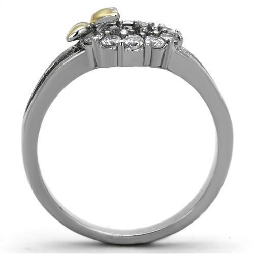 TK1434 - Two-Tone IP Gold (Ion Plating) Stainless Steel Ring with AAA Grade CZ  in Clear-2