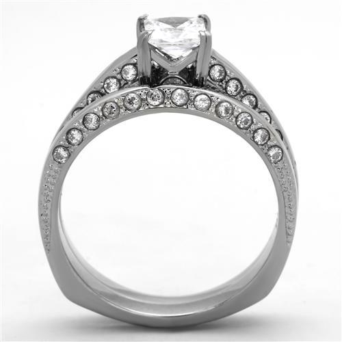 TK1435 - High polished (no plating) Stainless Steel Ring with AAA Grade CZ  in Clear-2