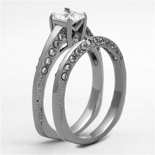 TK1435 - High polished (no plating) Stainless Steel Ring with AAA Grade CZ  in Clear-3