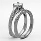 TK1435 - High polished (no plating) Stainless Steel Ring with AAA Grade CZ  in Clear-3