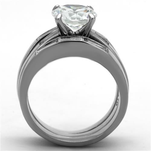 TK1436 - High polished (no plating) Stainless Steel Ring with AAA Grade CZ  in Clear-2