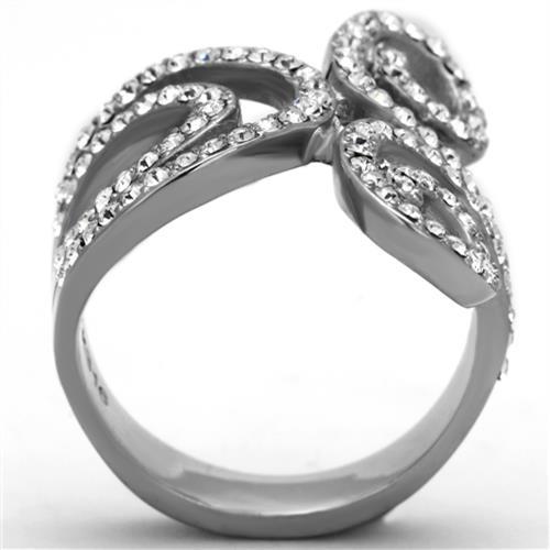 TK1437 - High polished (no plating) Stainless Steel Ring with Top Grade Crystal  in Clear-2