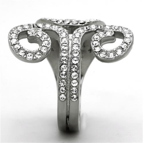 TK1437 - High polished (no plating) Stainless Steel Ring with Top Grade Crystal  in Clear-3