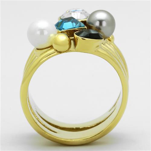 TK1440 - IP Gold(Ion Plating) Stainless Steel Ring with Synthetic Pearl in Multi Color-2