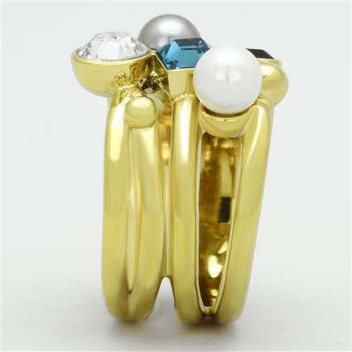 TK1440 - IP Gold(Ion Plating) Stainless Steel Ring with Synthetic Pearl in Multi Color-3