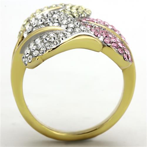 TK1441 - Two-Tone IP Gold (Ion Plating) Stainless Steel Ring with Top Grade Crystal  in Multi Color-2