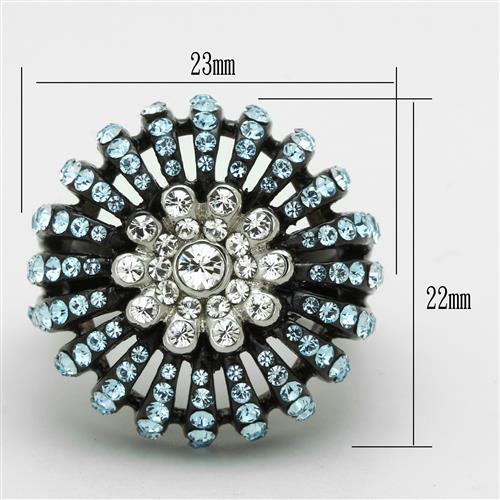 TK1442 - Two-Tone IP Black Stainless Steel Ring with Top Grade Crystal  in Sea Blue-1