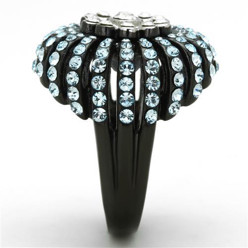 TK1442 - Two-Tone IP Black Stainless Steel Ring with Top Grade Crystal  in Sea Blue-3