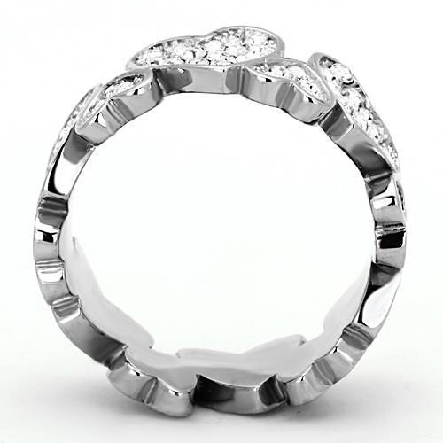 TK1443 - High polished (no plating) Stainless Steel Ring with Top Grade Crystal  in Clear-2