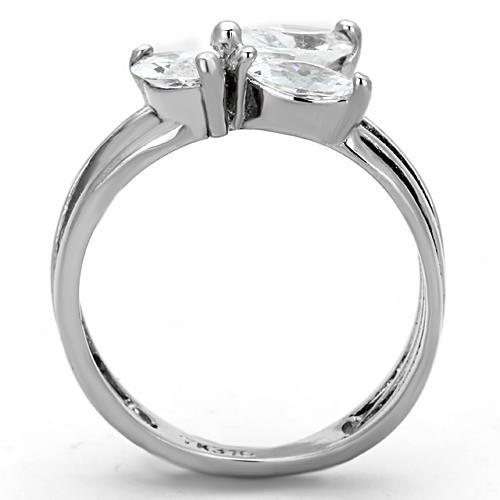 TK1445 - High polished (no plating) Stainless Steel Ring with AAA Grade CZ  in Clear-2