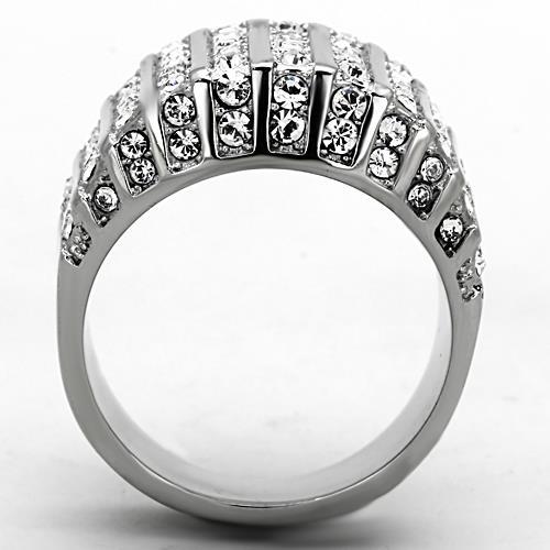 TK1447 - High polished (no plating) Stainless Steel Ring with Top Grade Crystal  in Clear-2