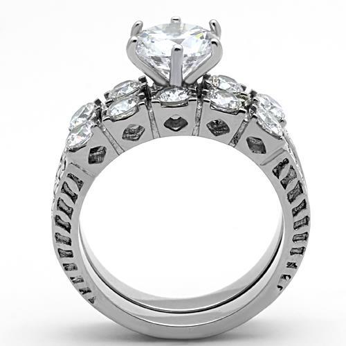 TK1450 - High polished (no plating) Stainless Steel Ring with AAA Grade CZ  in Clear-2