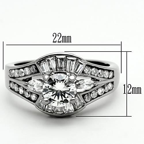 TK1451 - High polished (no plating) Stainless Steel Ring with AAA Grade CZ  in Clear-1