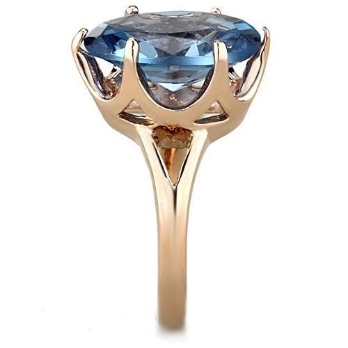 TK1484 - IP Rose Gold(Ion Plating) Stainless Steel Ring with Synthetic Spinel in London Blue-3