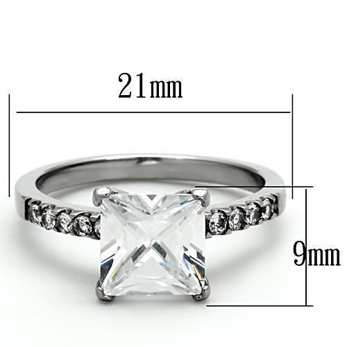TK1486 - High polished (no plating) Stainless Steel Ring with AAA Grade CZ  in Clear-1