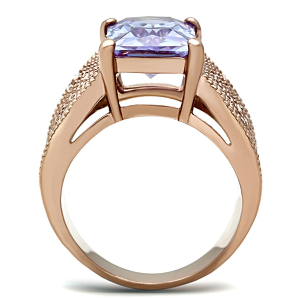 TK1490 - IP Rose Gold(Ion Plating) Stainless Steel Ring with AAA Grade CZ  in Light Amethyst-2