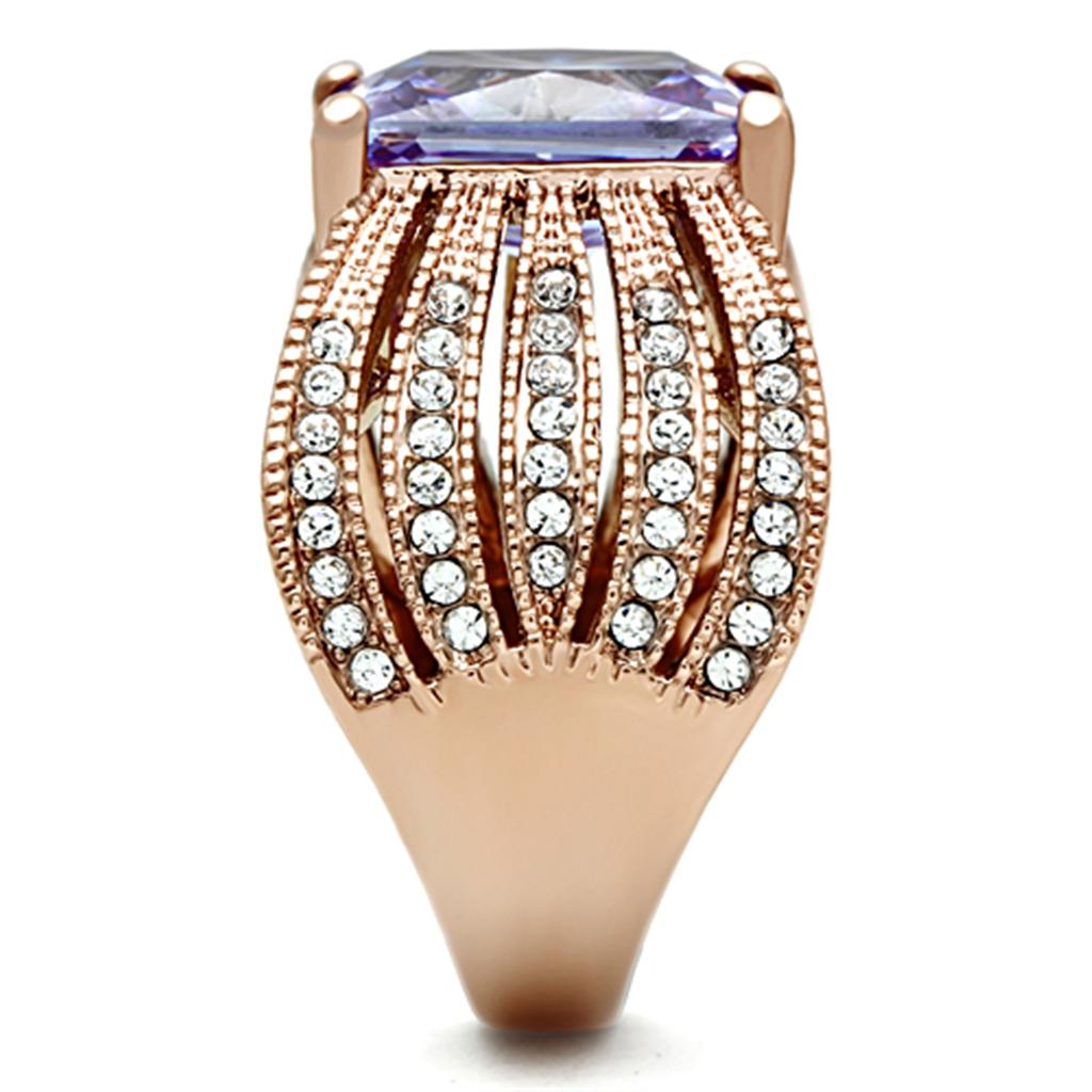 TK1490 - IP Rose Gold(Ion Plating) Stainless Steel Ring with AAA Grade CZ  in Light Amethyst-3