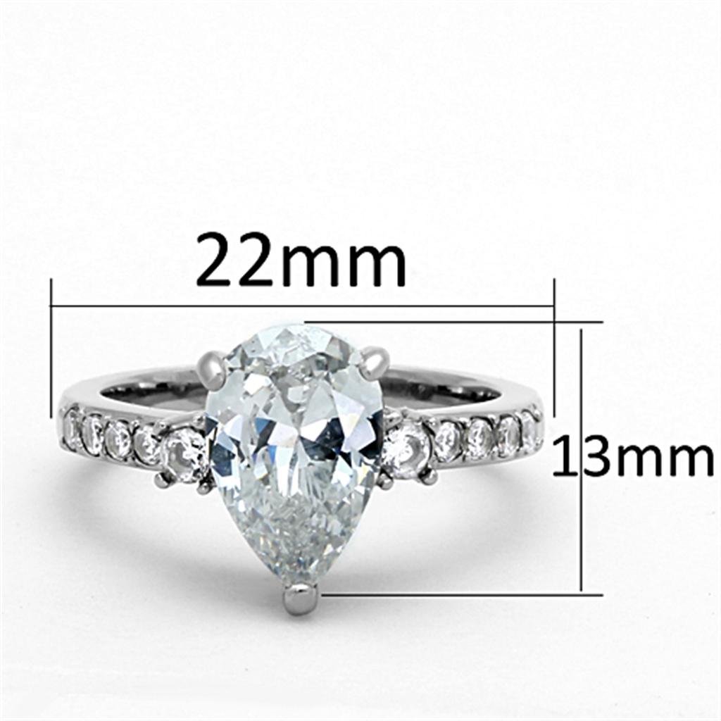 TK1493 - High polished (no plating) Stainless Steel Ring with AAA Grade CZ  in Clear-1