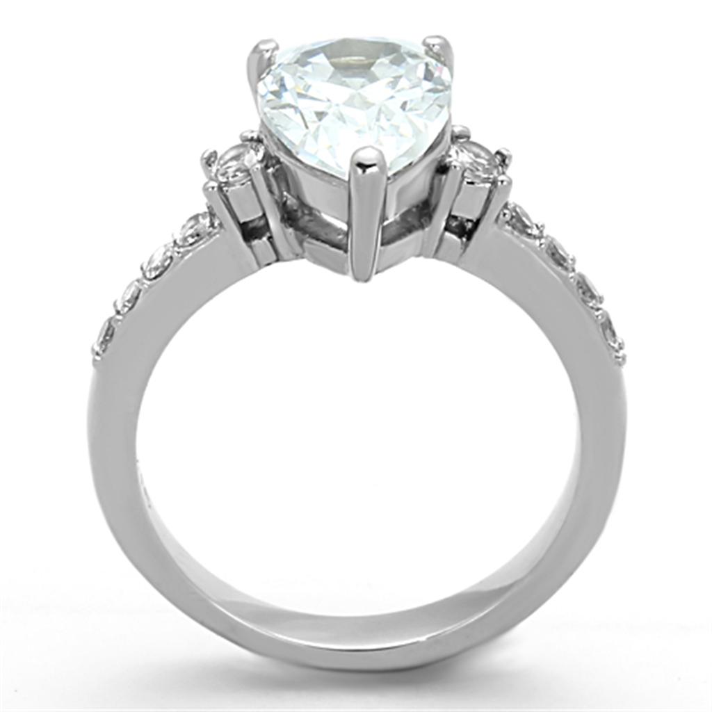 TK1493 - High polished (no plating) Stainless Steel Ring with AAA Grade CZ  in Clear-2