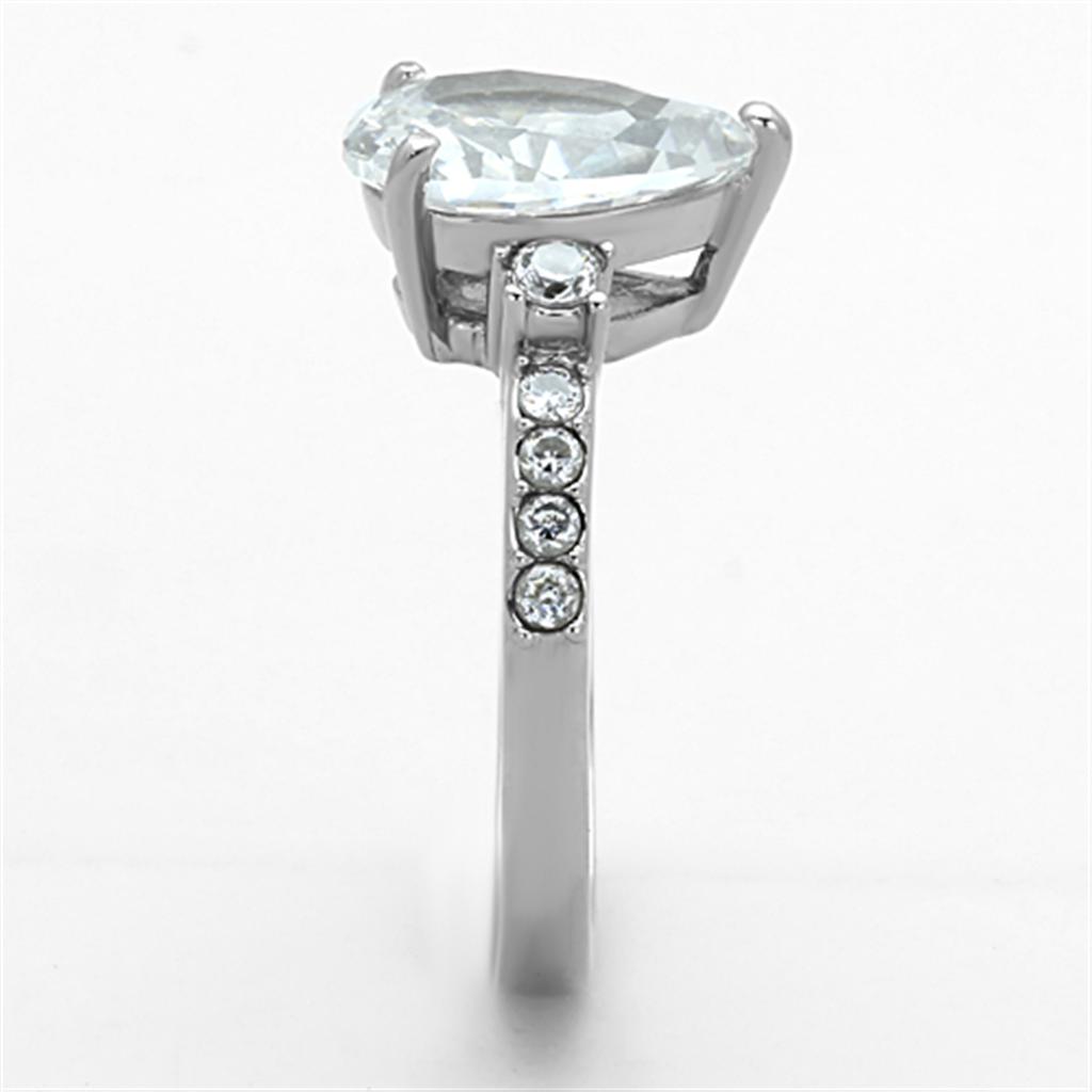 TK1493 - High polished (no plating) Stainless Steel Ring with AAA Grade CZ  in Clear-3