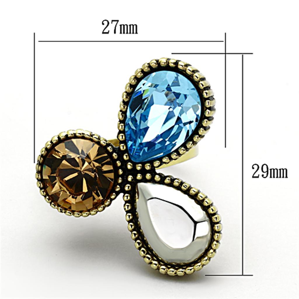 TK1496 - IP Gold(Ion Plating) Stainless Steel Ring with Top Grade Crystal  in Multi Color-1