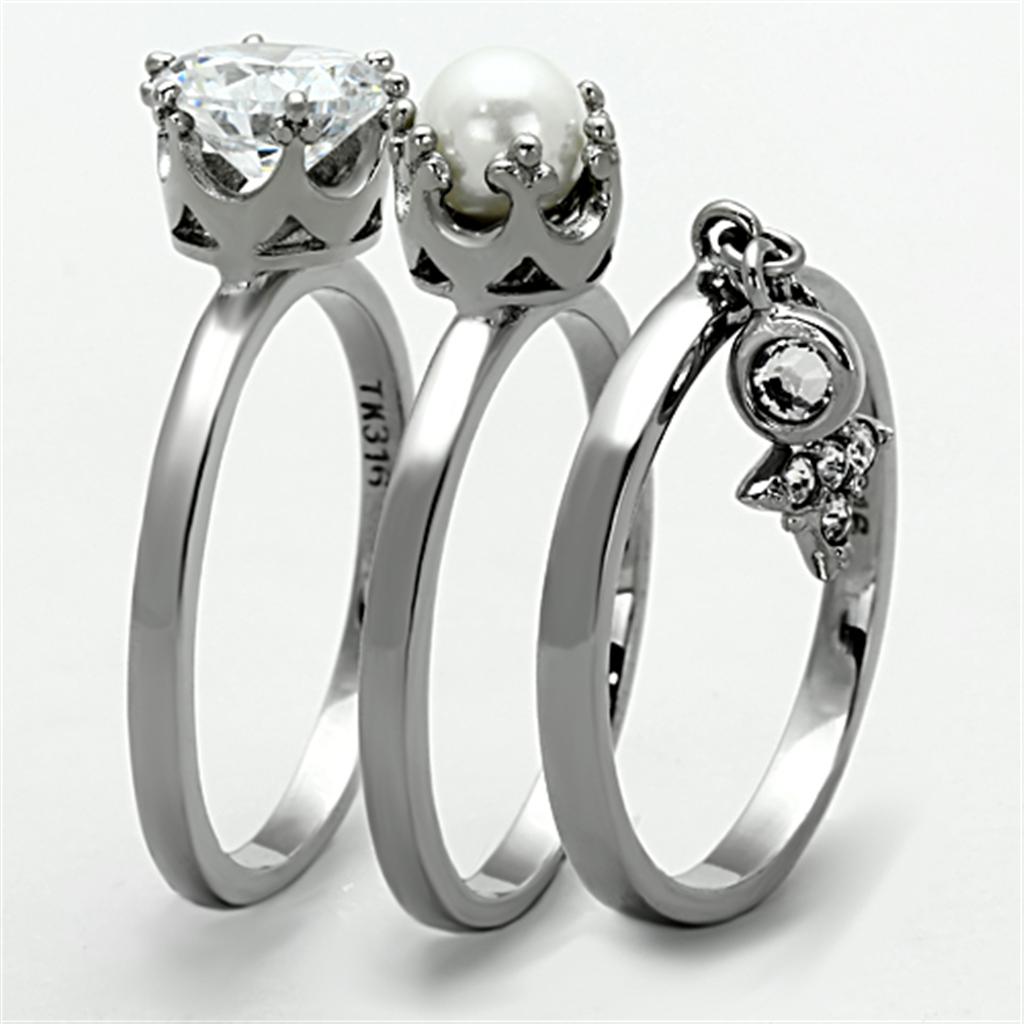 TK1497 - High polished (no plating) Stainless Steel Ring with AAA Grade CZ  in Clear-3