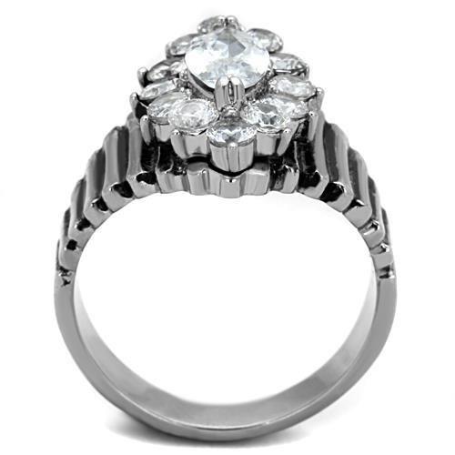 TK1517 - High polished (no plating) Stainless Steel Ring with AAA Grade CZ  in Clear-2
