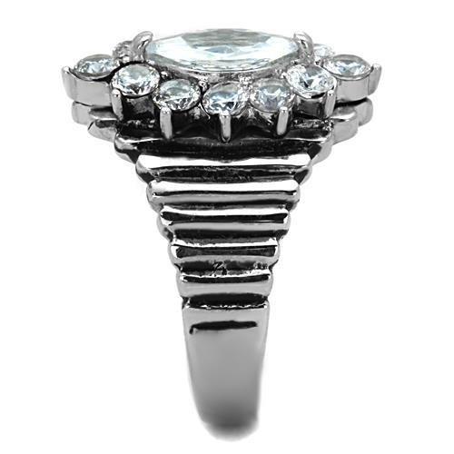 TK1517 - High polished (no plating) Stainless Steel Ring with AAA Grade CZ  in Clear-3