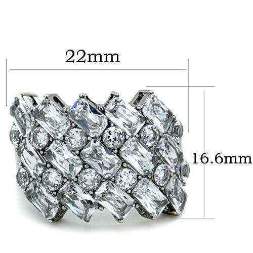 TK1522 - High polished (no plating) Stainless Steel Ring with AAA Grade CZ  in Clear-1
