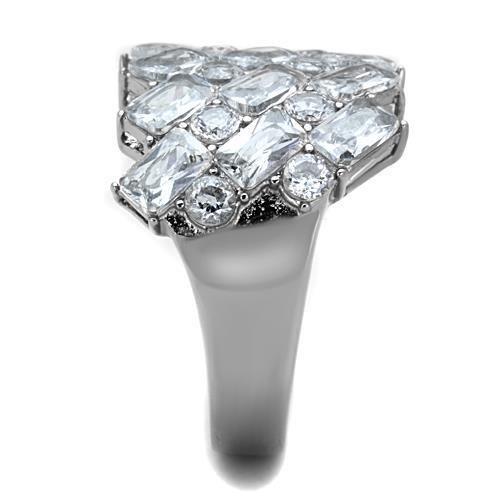 TK1522 - High polished (no plating) Stainless Steel Ring with AAA Grade CZ  in Clear-3