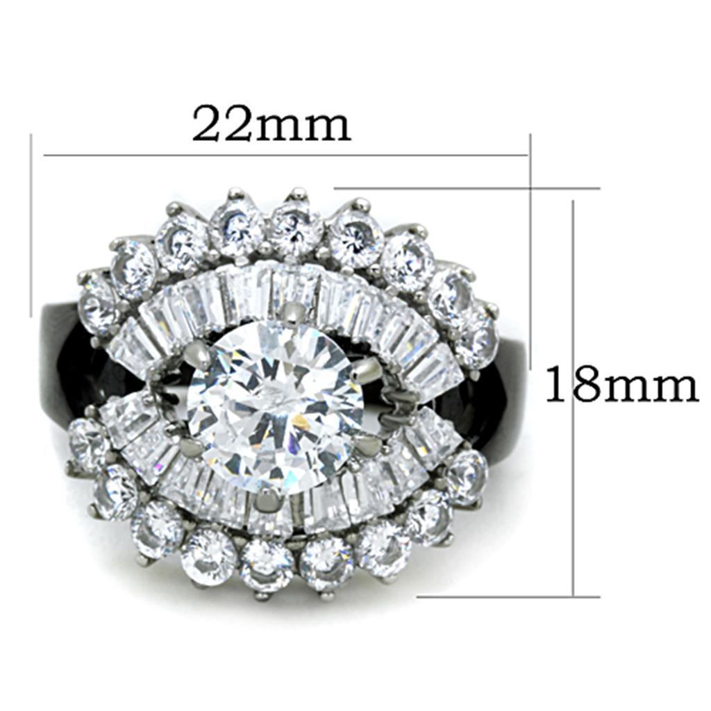 TK1523 - Two-Tone IP Black Stainless Steel Ring with AAA Grade CZ  in Clear-1