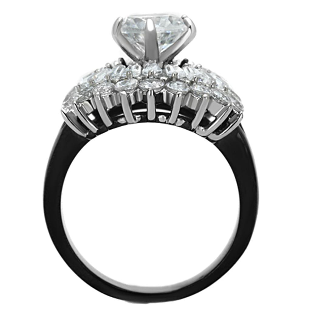TK1523 - Two-Tone IP Black Stainless Steel Ring with AAA Grade CZ  in Clear-2