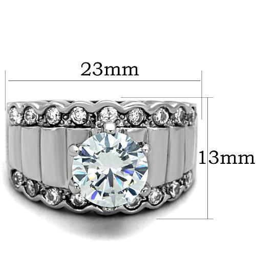TK1524 - High polished (no plating) Stainless Steel Ring with AAA Grade CZ  in Clear-1