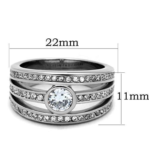 TK1525 - High polished (no plating) Stainless Steel Ring with AAA Grade CZ  in Clear-1