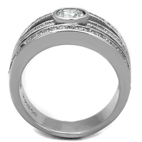 TK1525 - High polished (no plating) Stainless Steel Ring with AAA Grade CZ  in Clear-2