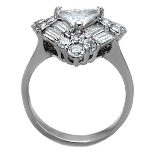 TK1527 - High polished (no plating) Stainless Steel Ring with AAA Grade CZ  in Clear-2