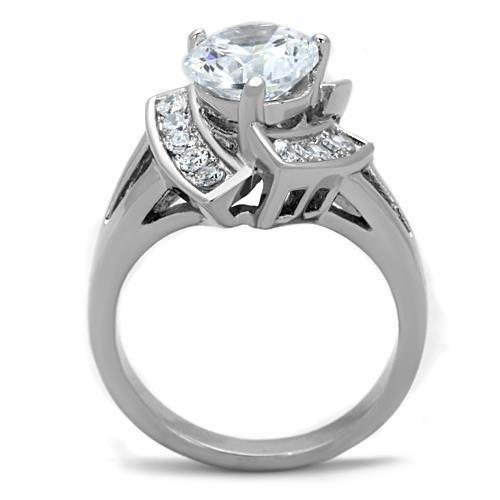 TK1528 - High polished (no plating) Stainless Steel Ring with AAA Grade CZ  in Clear-2