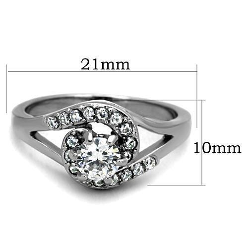 TK1529 - High polished (no plating) Stainless Steel Ring with AAA Grade CZ  in Clear-1