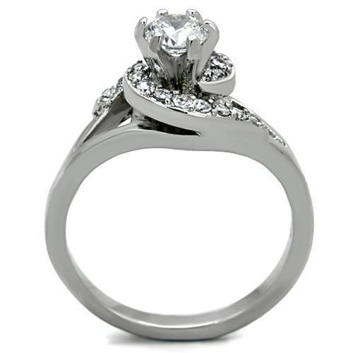 TK1529 - High polished (no plating) Stainless Steel Ring with AAA Grade CZ  in Clear-2