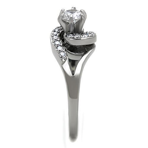 TK1529 - High polished (no plating) Stainless Steel Ring with AAA Grade CZ  in Clear-3