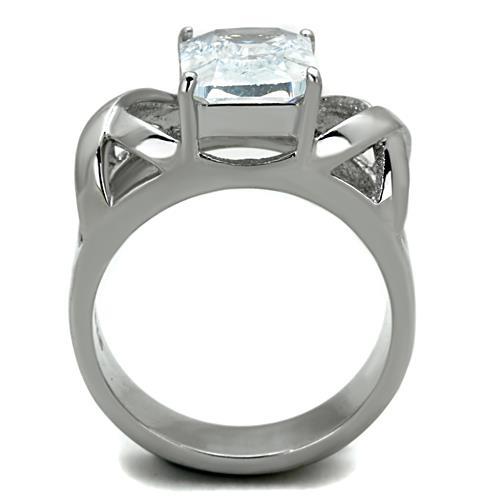 TK1530 - High polished (no plating) Stainless Steel Ring with AAA Grade CZ  in Clear-2