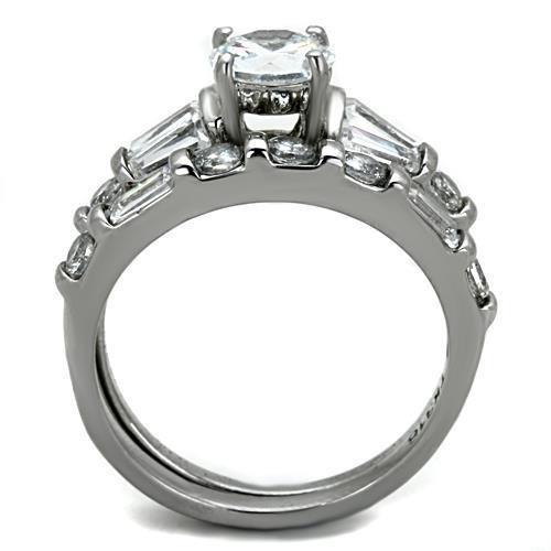 TK1535 - High polished (no plating) Stainless Steel Ring with AAA Grade CZ  in Clear-2