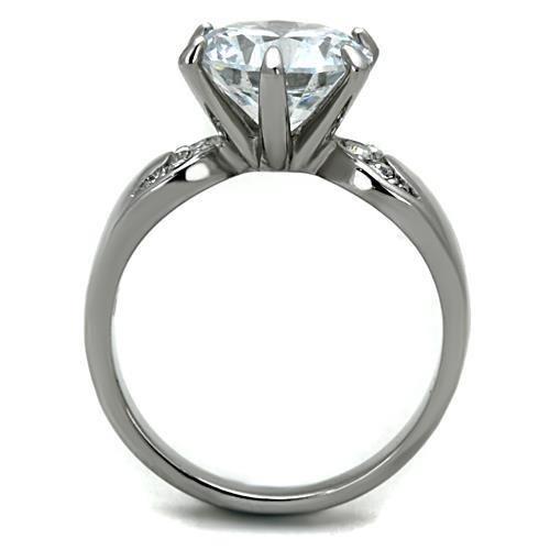 TK1536 - High polished (no plating) Stainless Steel Ring with AAA Grade CZ  in Clear-2