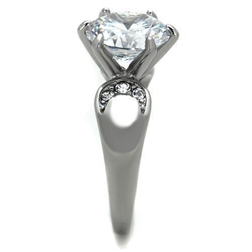 TK1536 - High polished (no plating) Stainless Steel Ring with AAA Grade CZ  in Clear-3