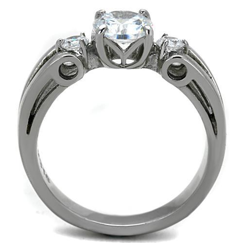 TK1537 - High polished (no plating) Stainless Steel Ring with AAA Grade CZ  in Clear-2