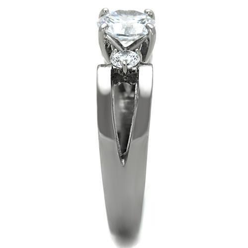 TK1537 - High polished (no plating) Stainless Steel Ring with AAA Grade CZ  in Clear-3