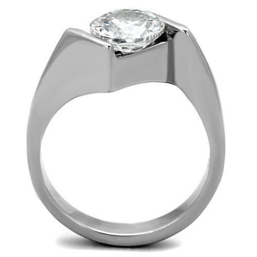 TK1538 - High polished (no plating) Stainless Steel Ring with AAA Grade CZ  in Clear-2