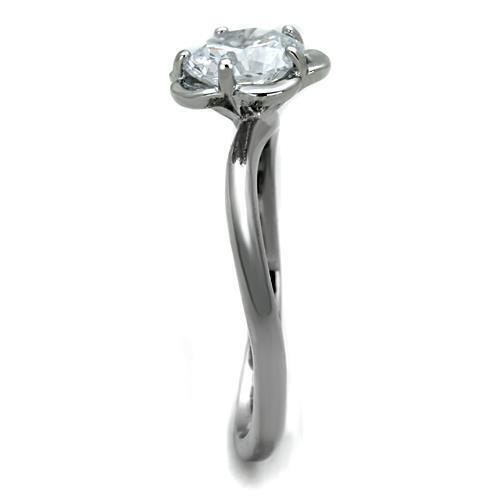 TK1540 - High polished (no plating) Stainless Steel Ring with AAA Grade CZ  in Clear-3