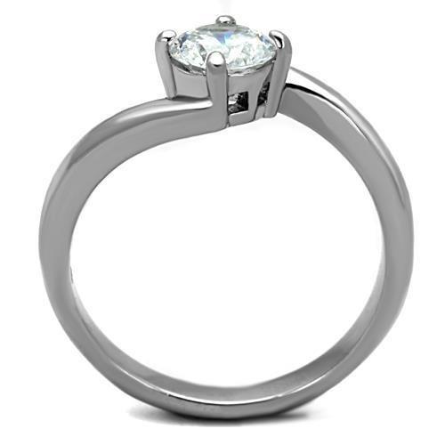 TK1543 - High polished (no plating) Stainless Steel Ring with AAA Grade CZ  in Clear-2